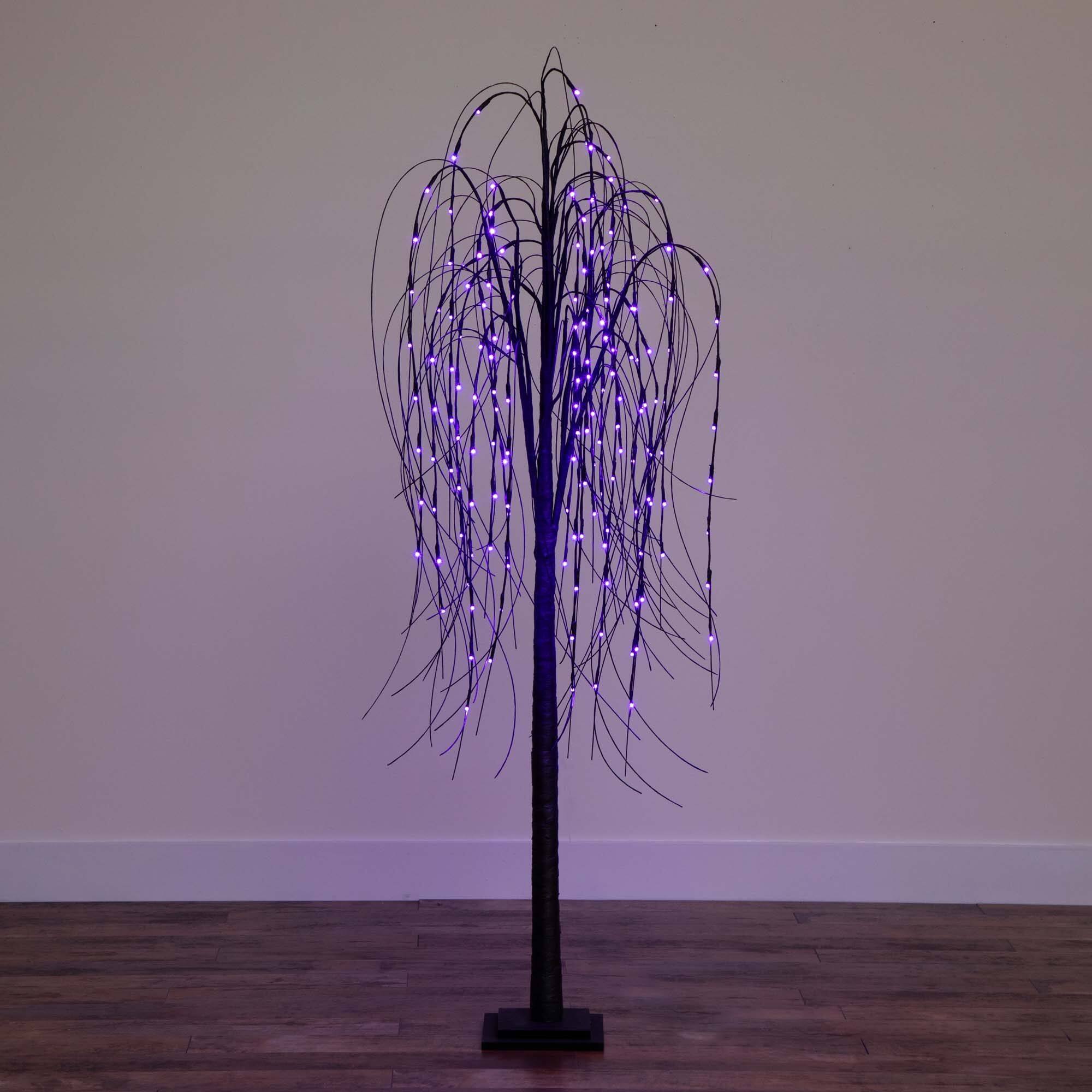 6ft. Orange & Purple LED Pre-Lit Halloween Black Willow Artificial Fall Tree